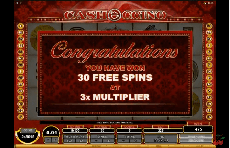 Free spins feature in online slot CashOccino